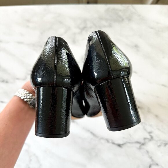 Chloe Womens Black Patent Leather Scalloped Low Block Pumps - Picture 9 of 9